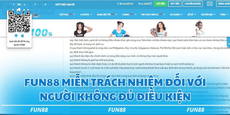 Điều khoản sử dụng Fun88 - Những điều cần nắm khi cá cược 3 Fun88 miễn trừ trách nhiệm đối với người không đủ điều kiện