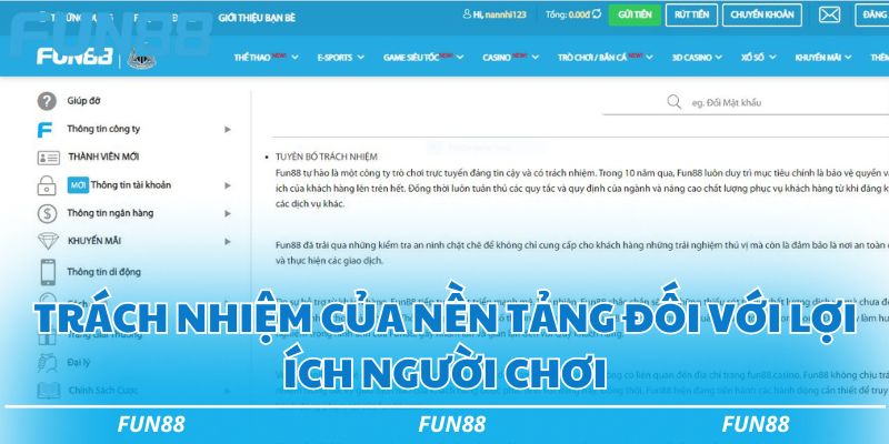 Điều khoản sử dụng Fun88 - Những điều cần nắm khi cá cược 2 Trách nhiệm của nền tảng đối với lợi ích người chơi